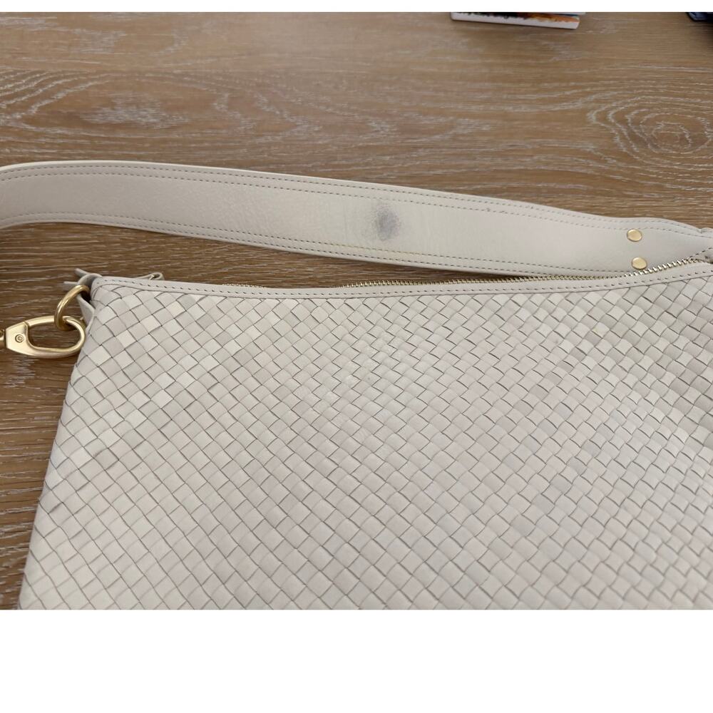 Quince Italian Leather Convertible Crescent Handwoven Shoulder Bag, Color: Bone - Picture 5 of 9